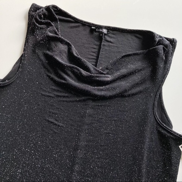 George Black Cowl Neck Silver Sequin Sleeveless Tunic Size 2X - Picture 1 of 10